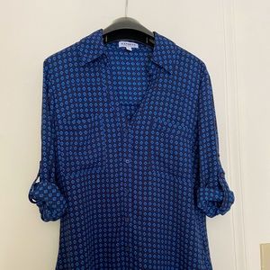 Express Blue Print Button-Up Shirt